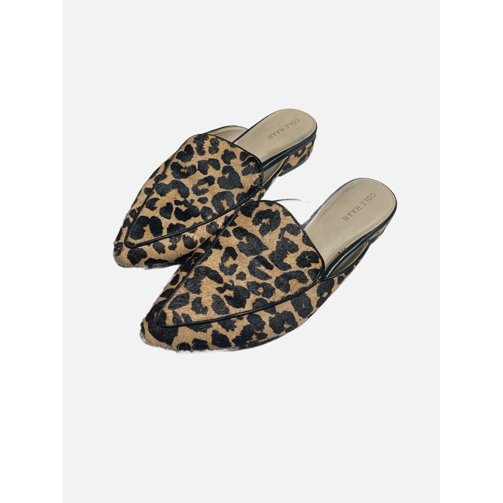 Cole Haan Piper Mule Women 6B Tan Leopard Calf Hair Pointed Toe Flat W08933